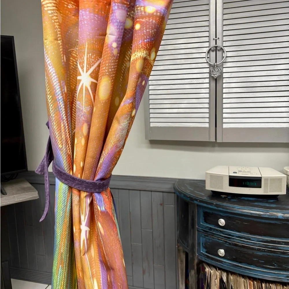 Wayfair Abstract Galaxy Curtain Panels Set Of 2, Semi Sheer Colorful Print